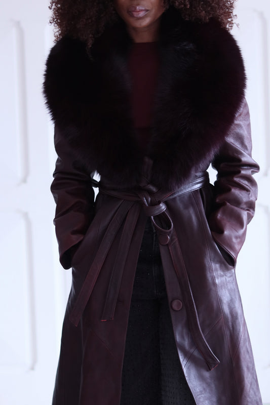 Arturo longue veste en cuir avec col fourrure