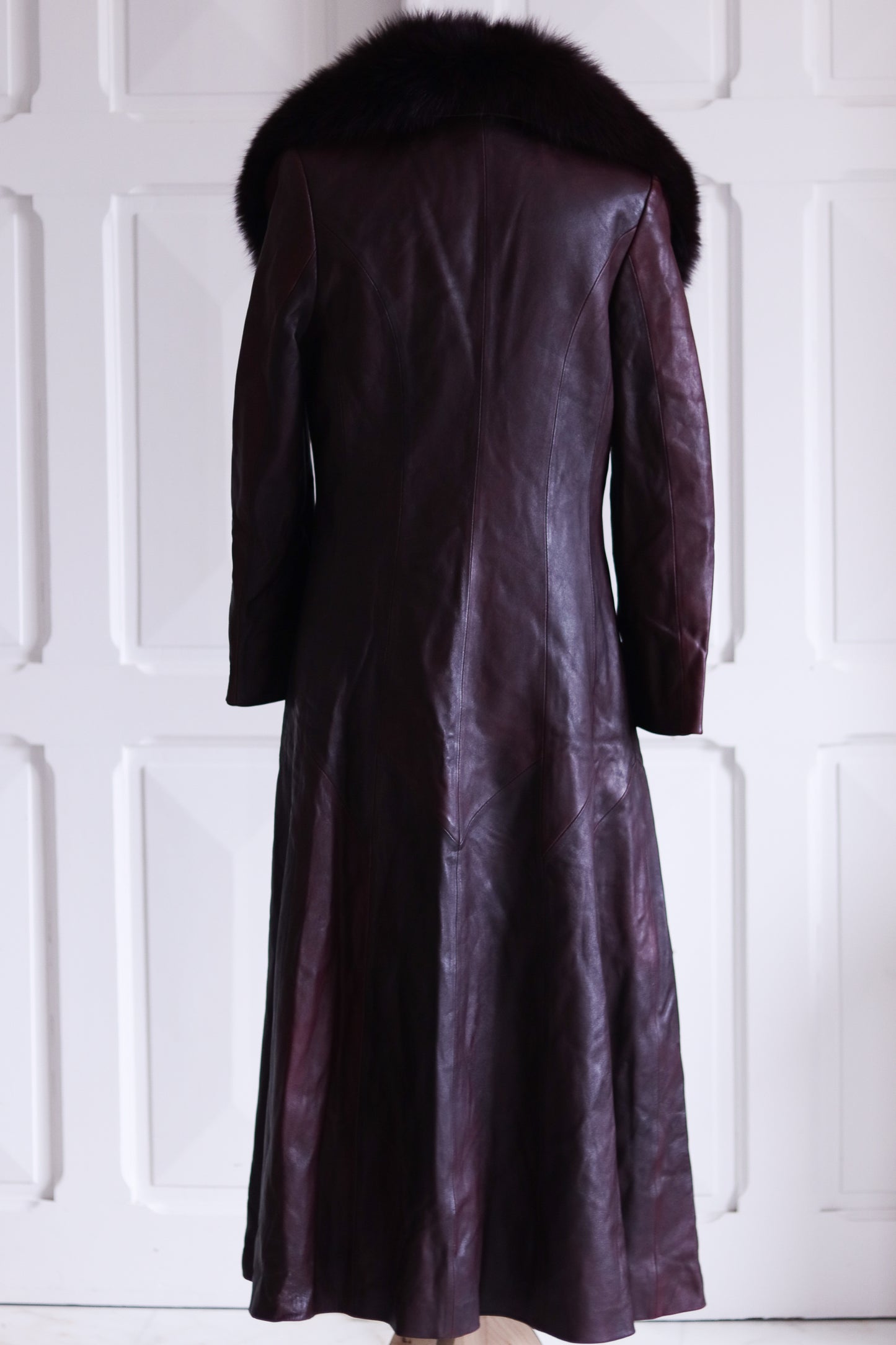Arturo longue veste en cuir avec col fourrure
