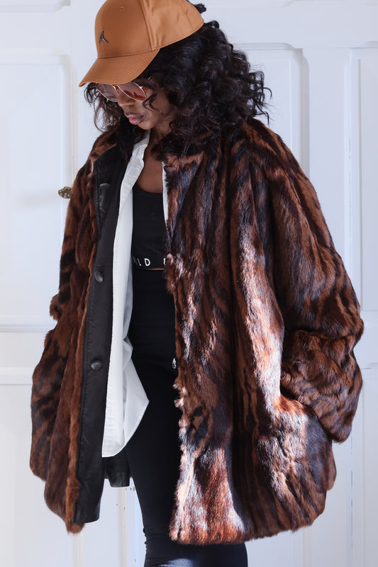 Manteau réversible en fourrure et cuir