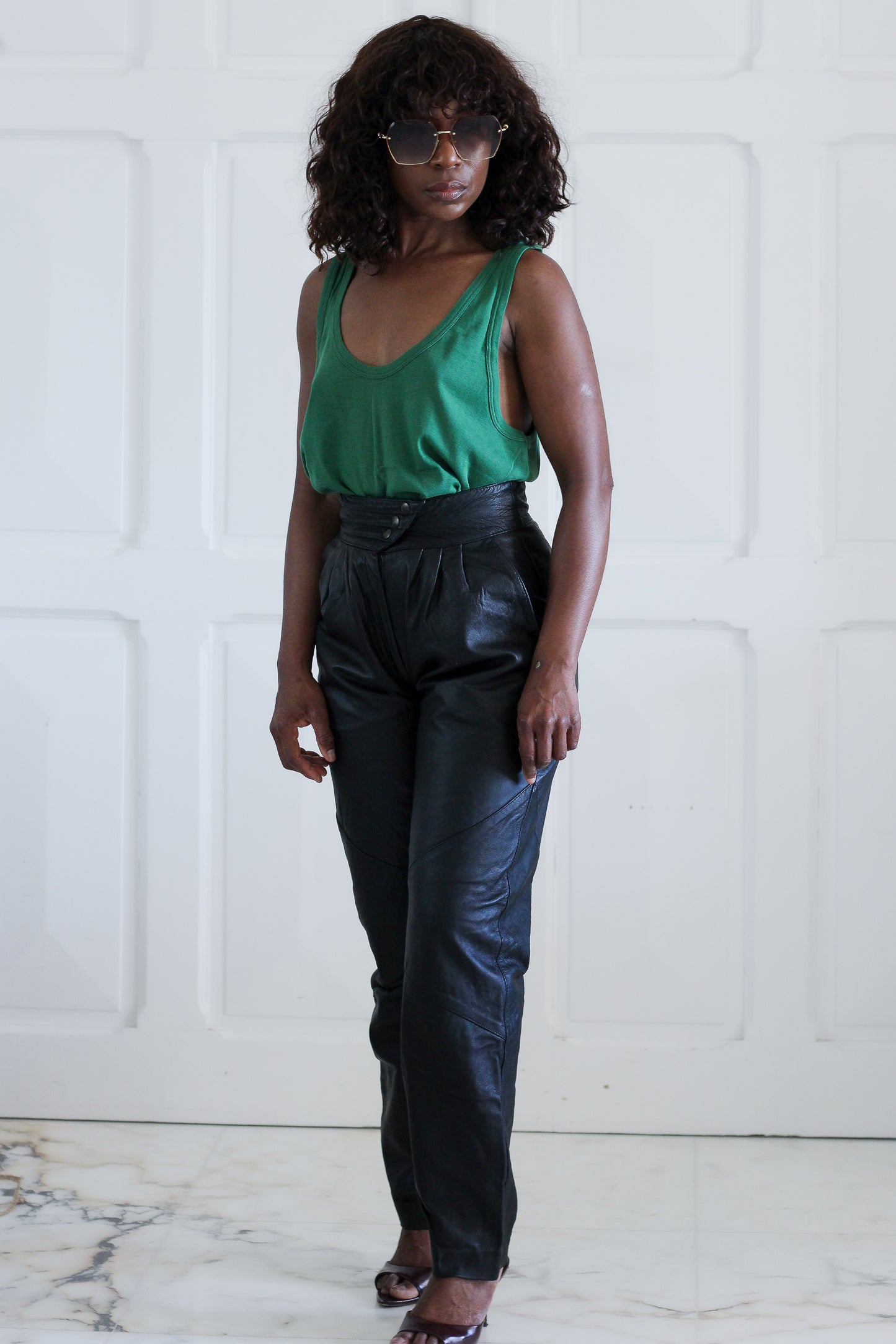 Pantalon cuir vintage taille haute