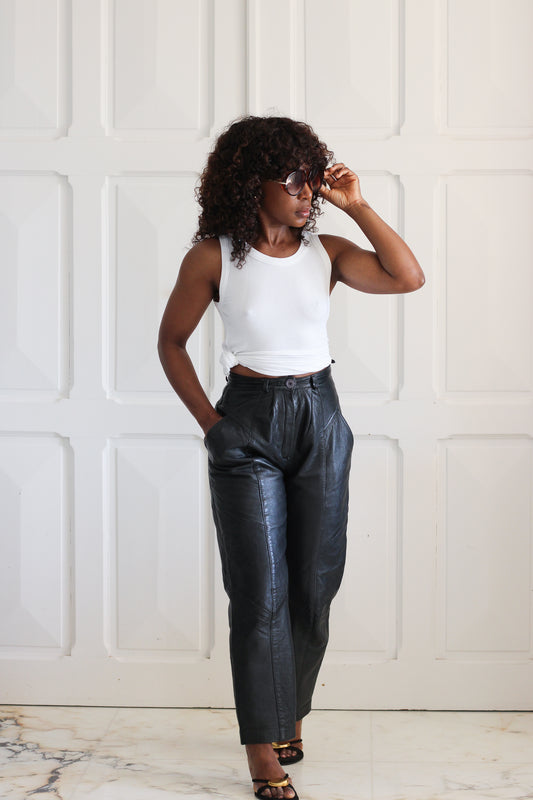 Pantalon cuir taille haute