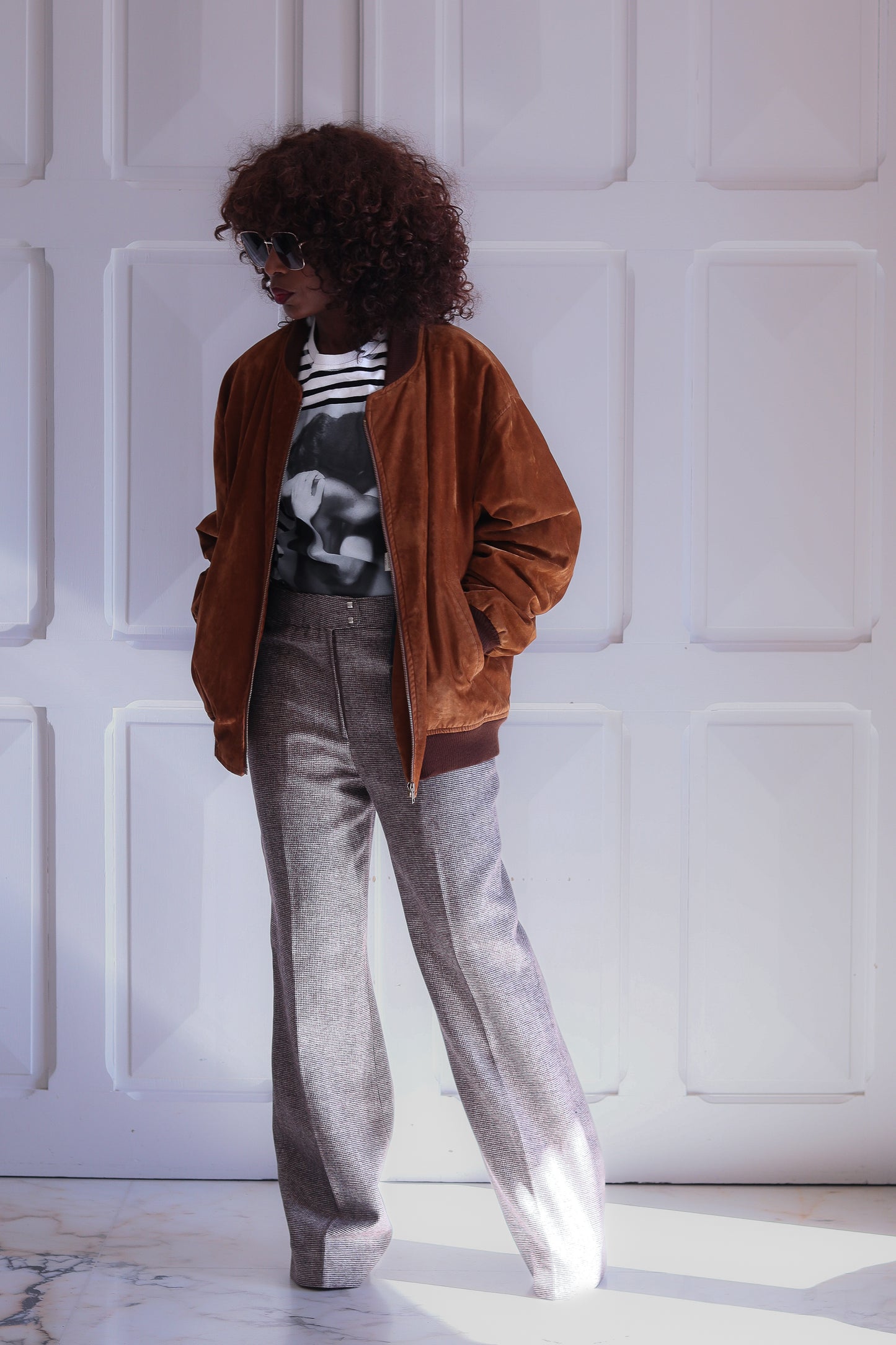 Pantalon taille haute en laine