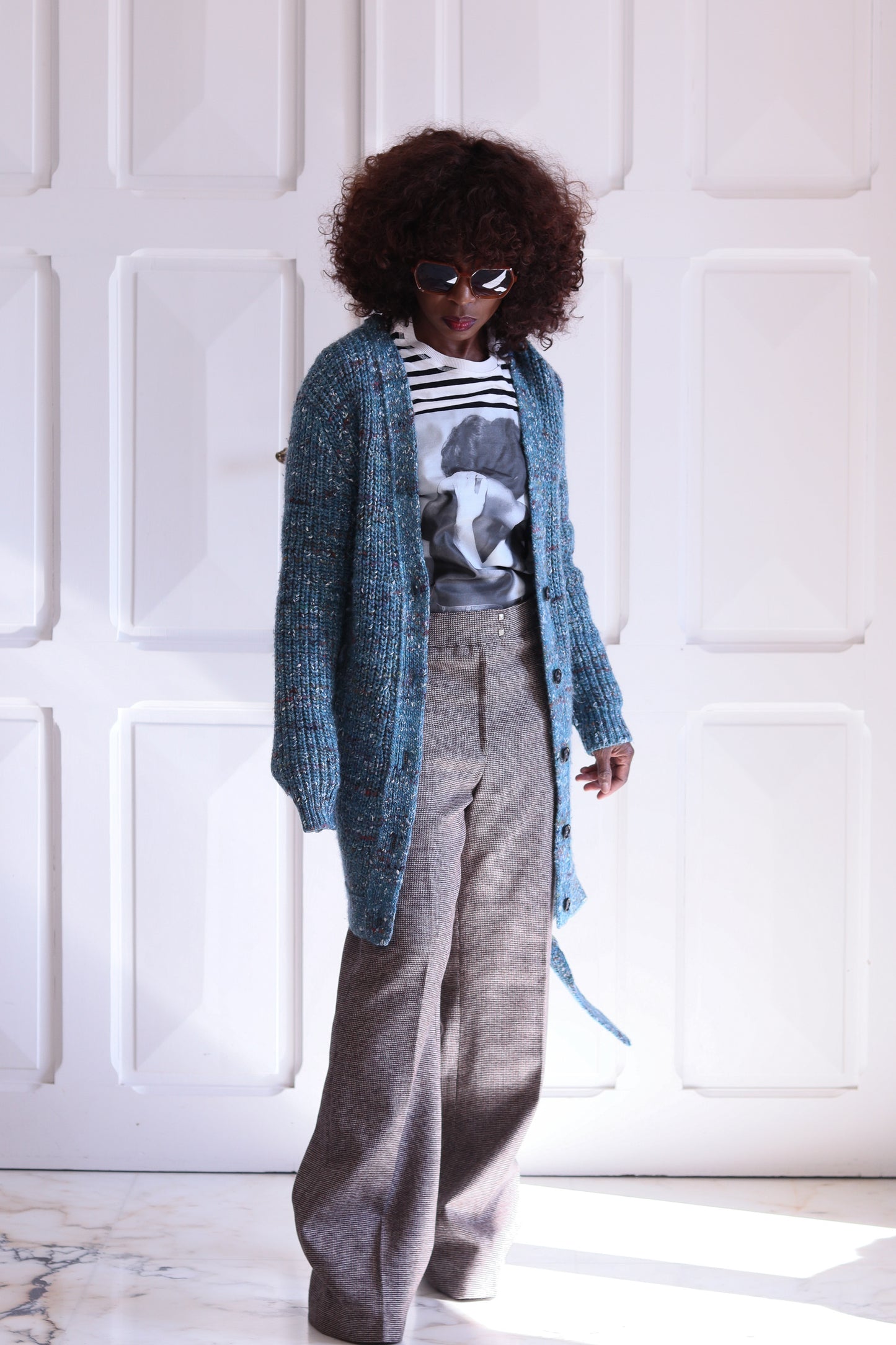 Pantalon taille haute en laine