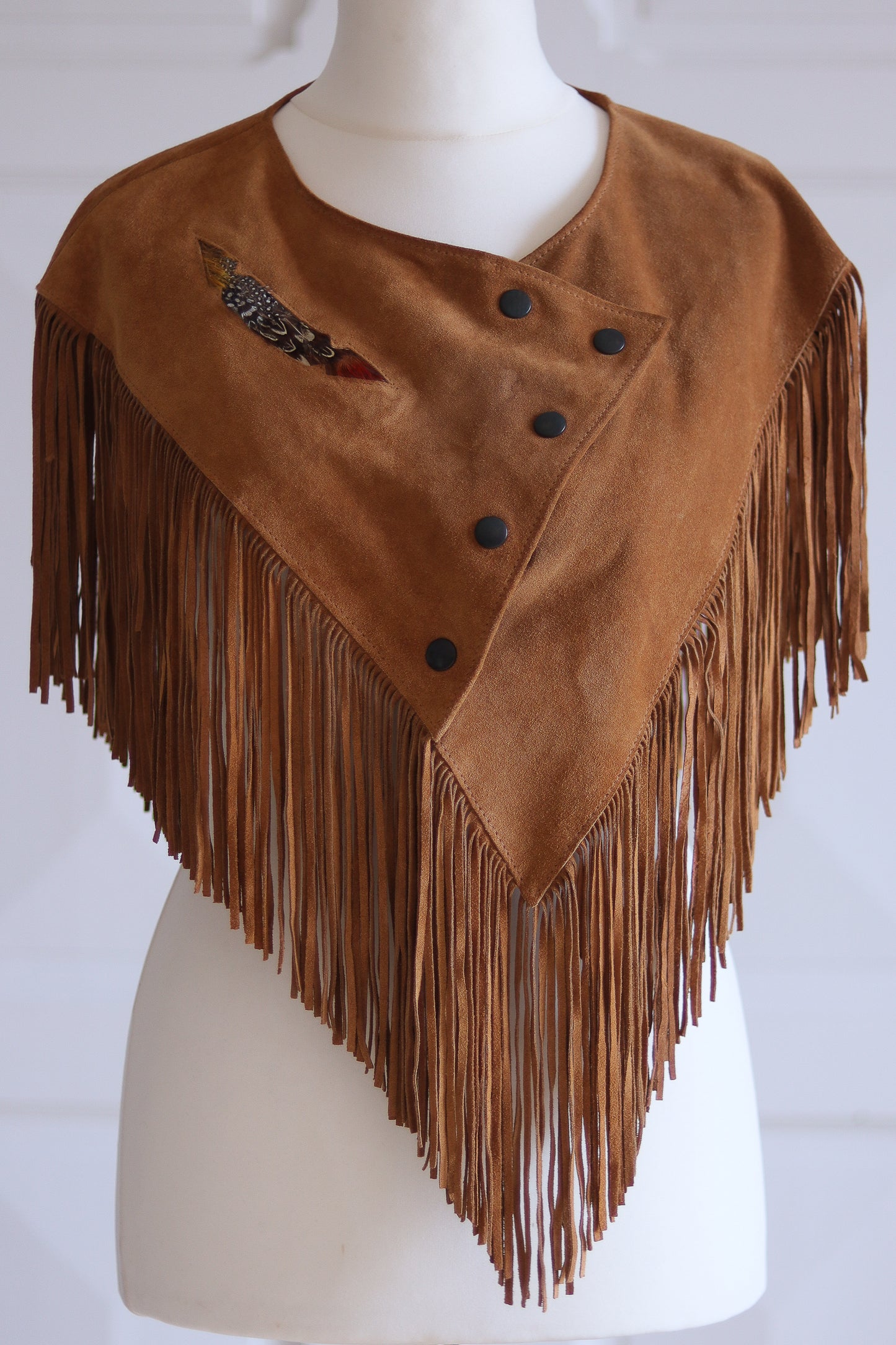 Poncho à franges cuir daim
