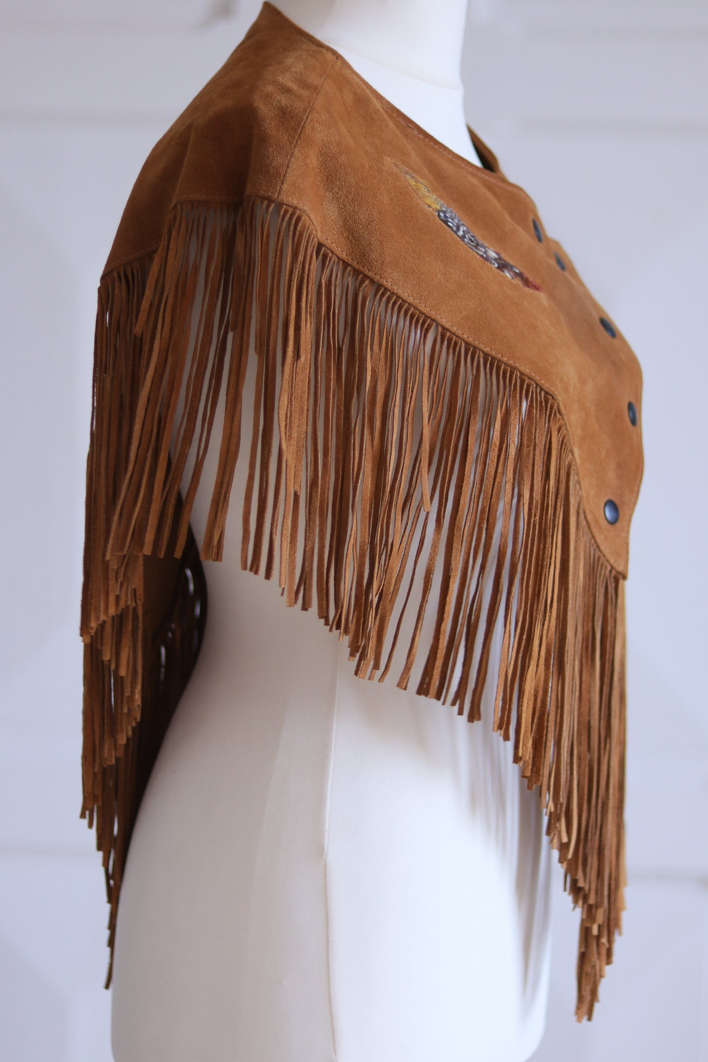 Poncho à franges cuir daim