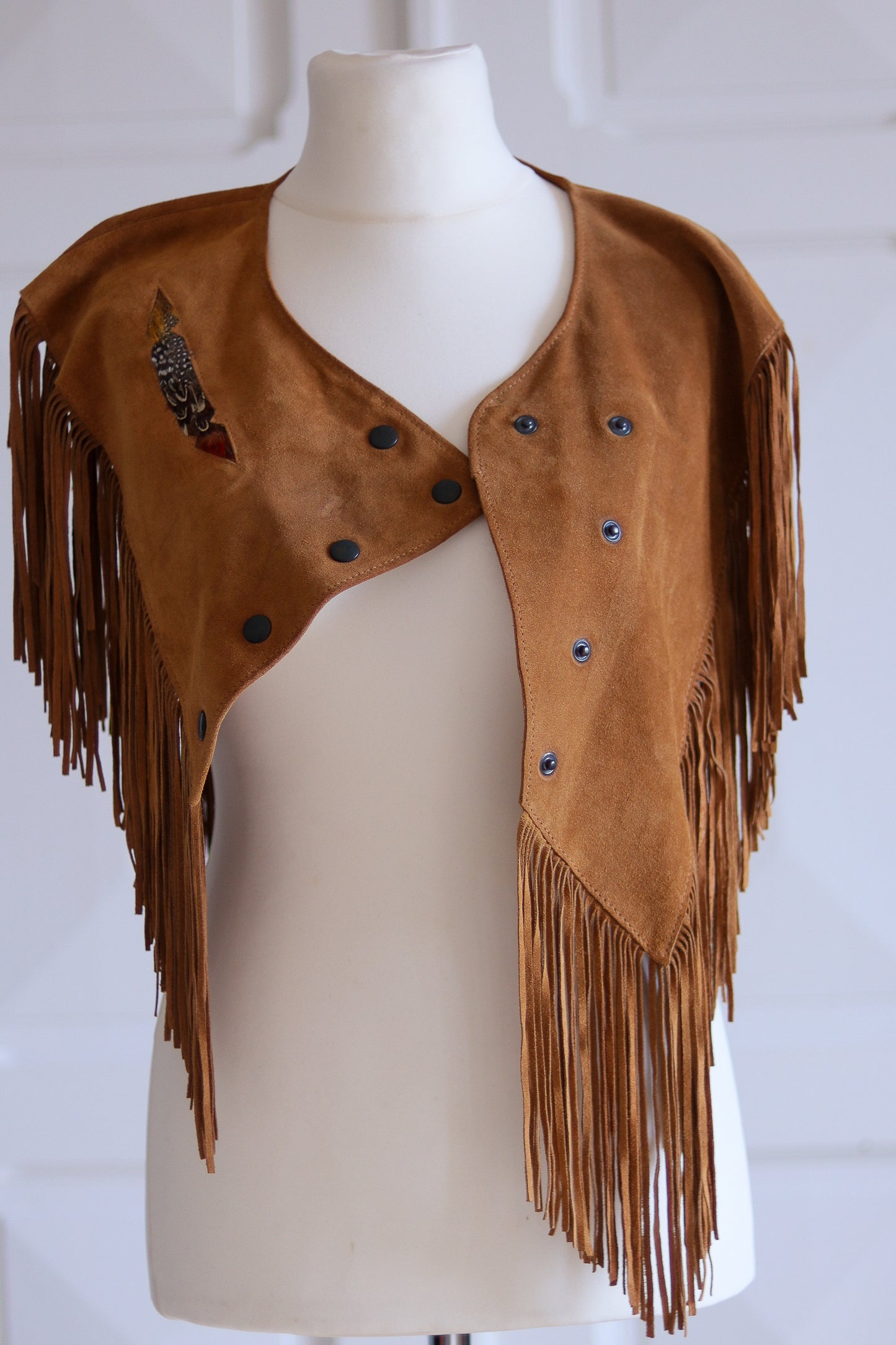 Poncho à franges cuir daim