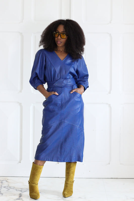 Robe en cuir bleu confection artisanal
