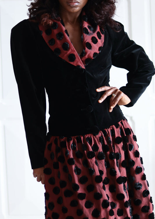 FAIT MAIN robe cocktail en velours 1980