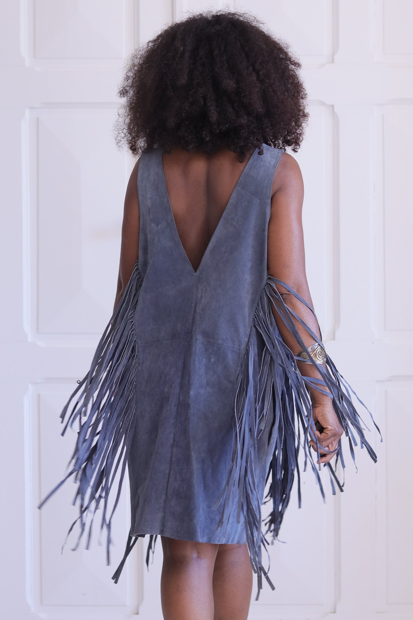 Robe à franges en cuir daim