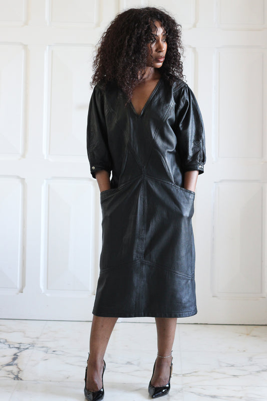 Robe en cuir vintage longueur midi