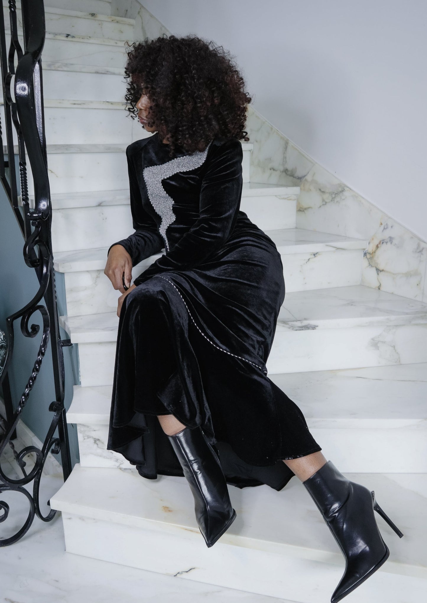 Longue robe cocktail en velours