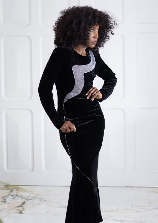 Longue robe cocktail en velours