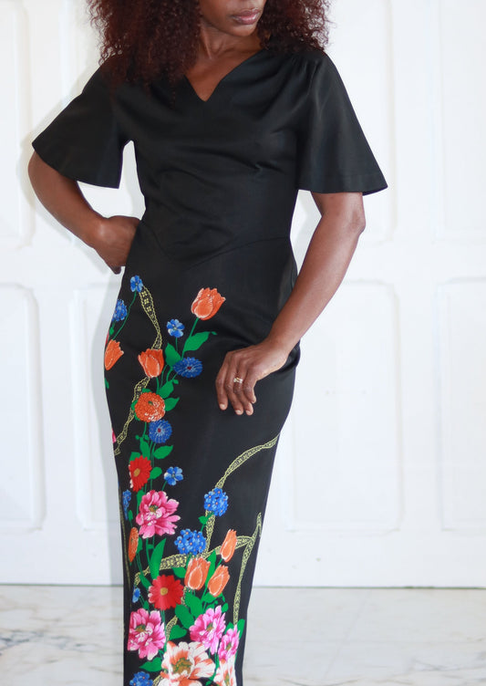 Fait main robe longue fleurie