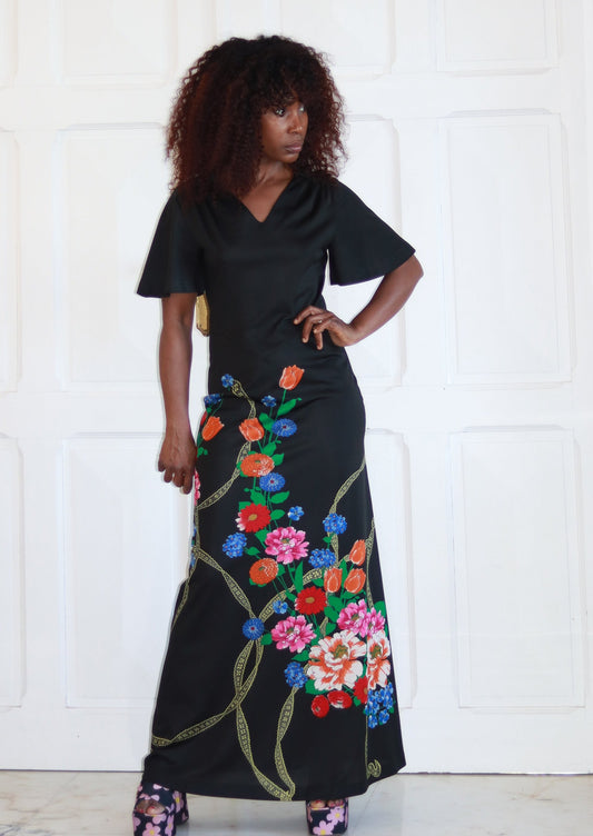 Fait main robe longue fleurie