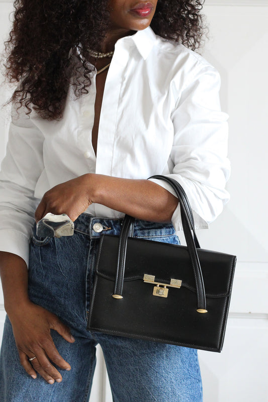 Sac à main vintage en cuir lisse -Années 1960