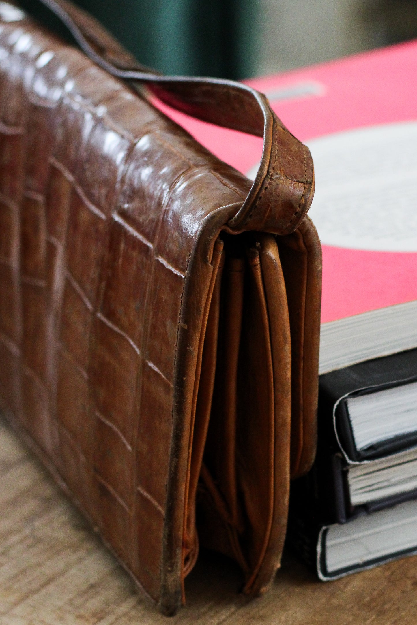 Pochette rectangulaire vintage en cuir exotique
