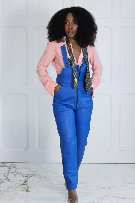 Salopette moto en cuir bleu