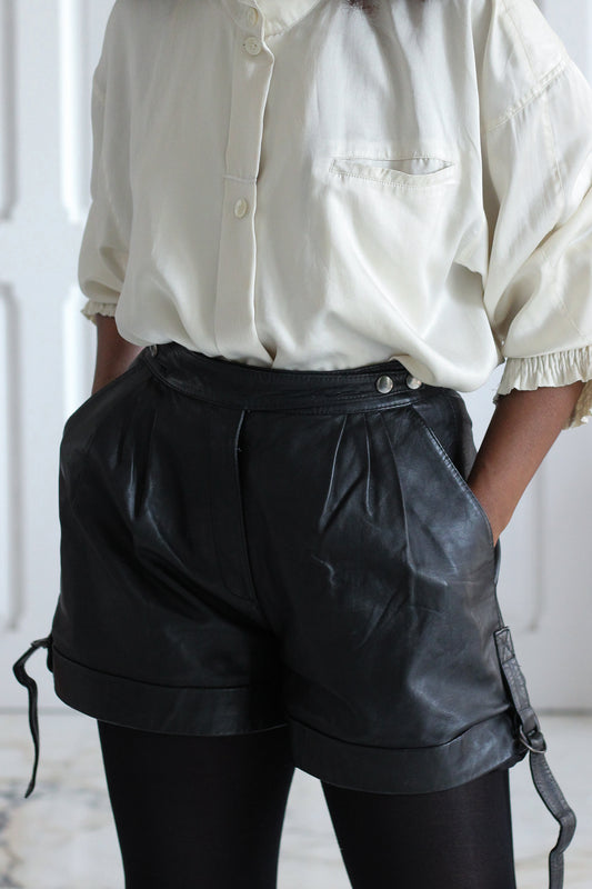 Années 1980 short en cuir taille haute