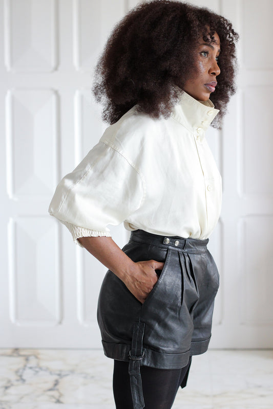 Années 1980 short en cuir taille haute