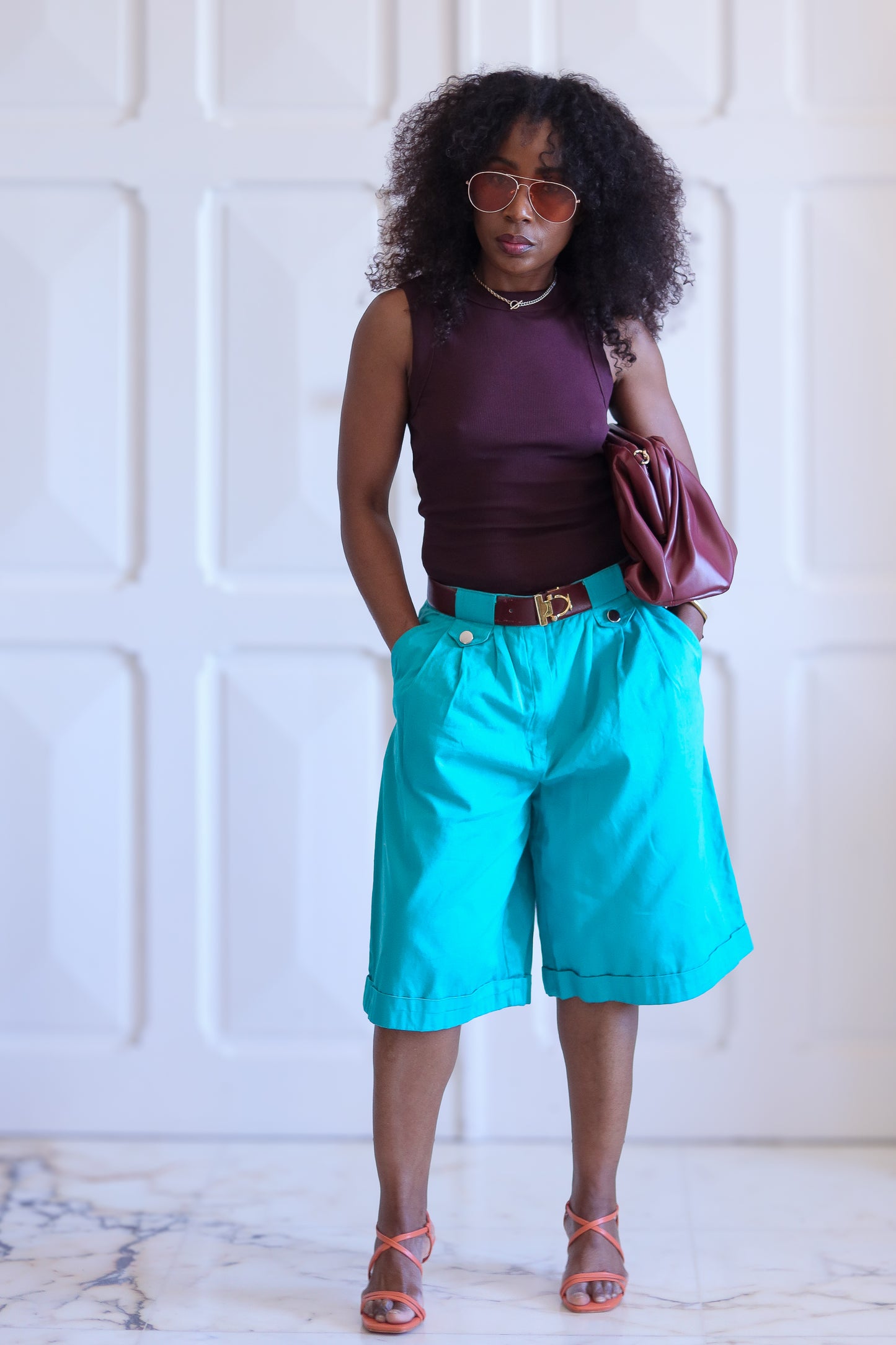 Short vintage vert turquoise