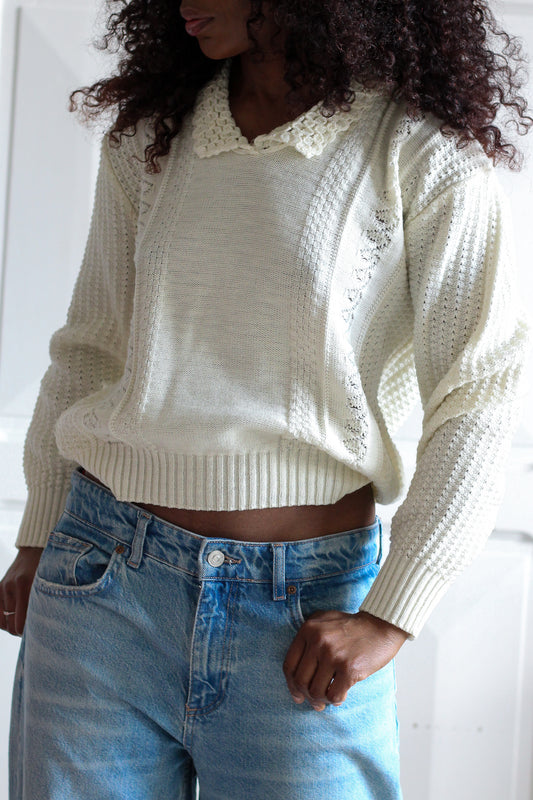 Damart Pull maille crème vintage