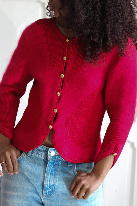 Tricot cardigan vintage en mohair et coton