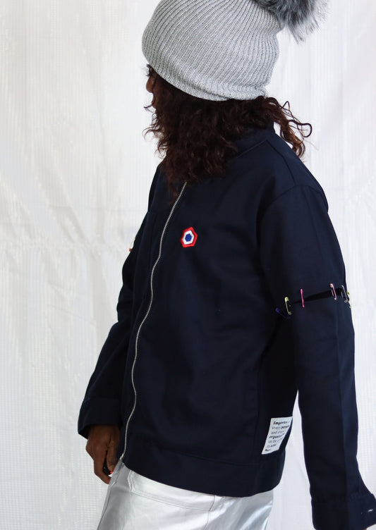 Veste bleu de travail upcyclée