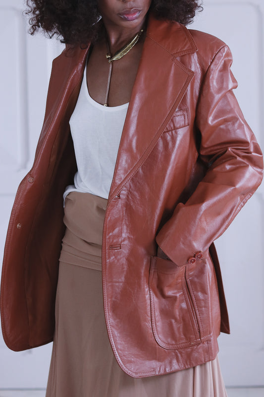 Veste en cuir cognac