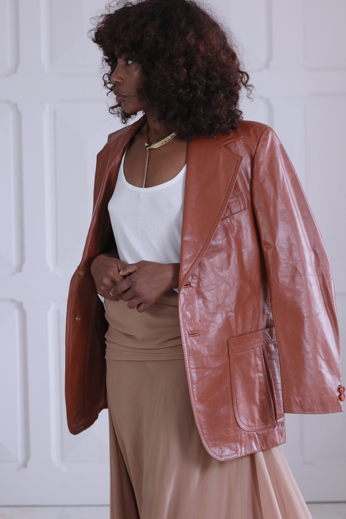 Veste en cuir cognac