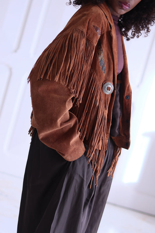 El Lobo veste à franges cuir daim