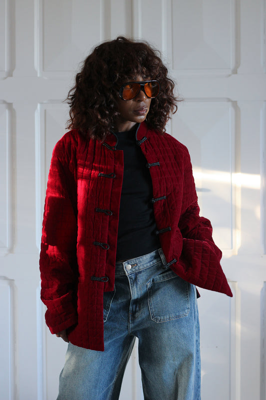 Veste matelassée velours rouge rubis