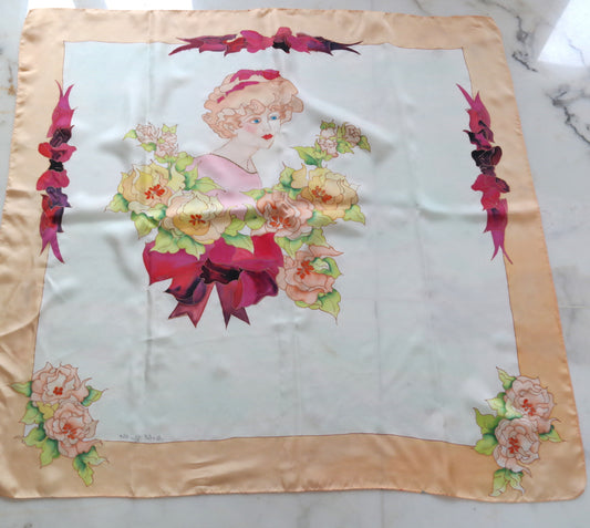 Foulard ancien peint à la main MICHÈLE GUILLOT
