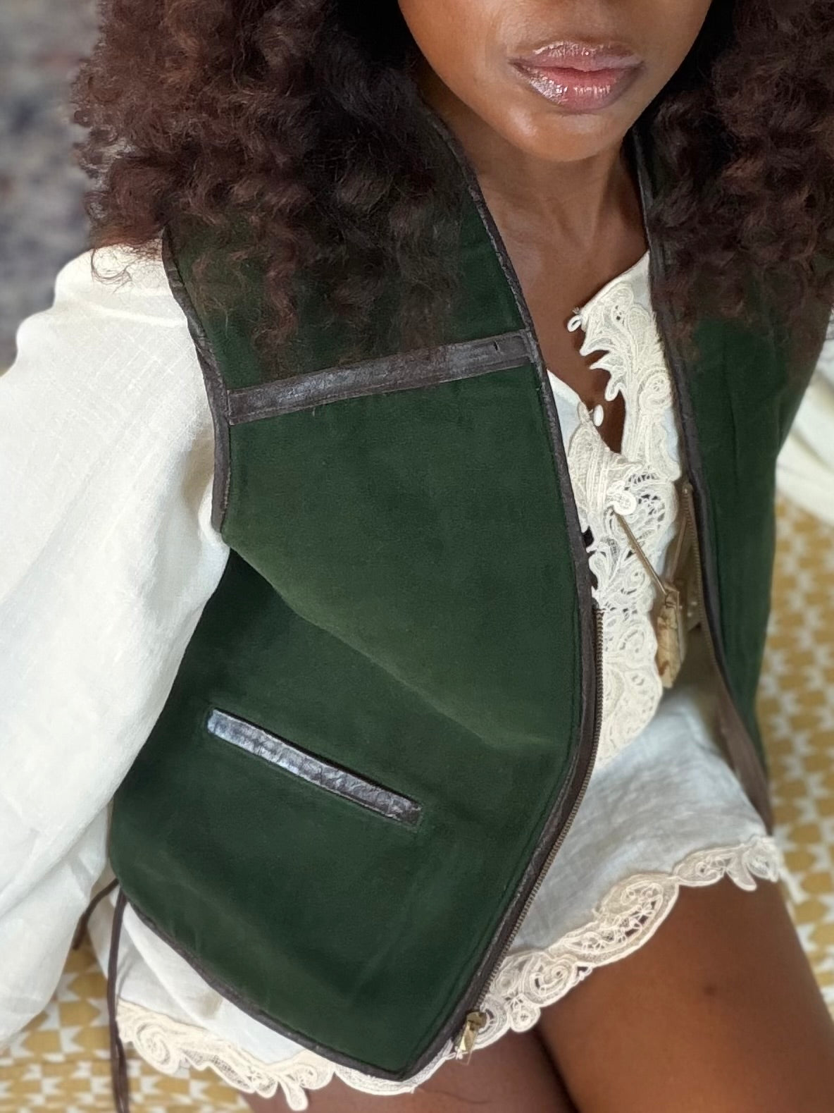Gilet vintage sans manches vert forêt –