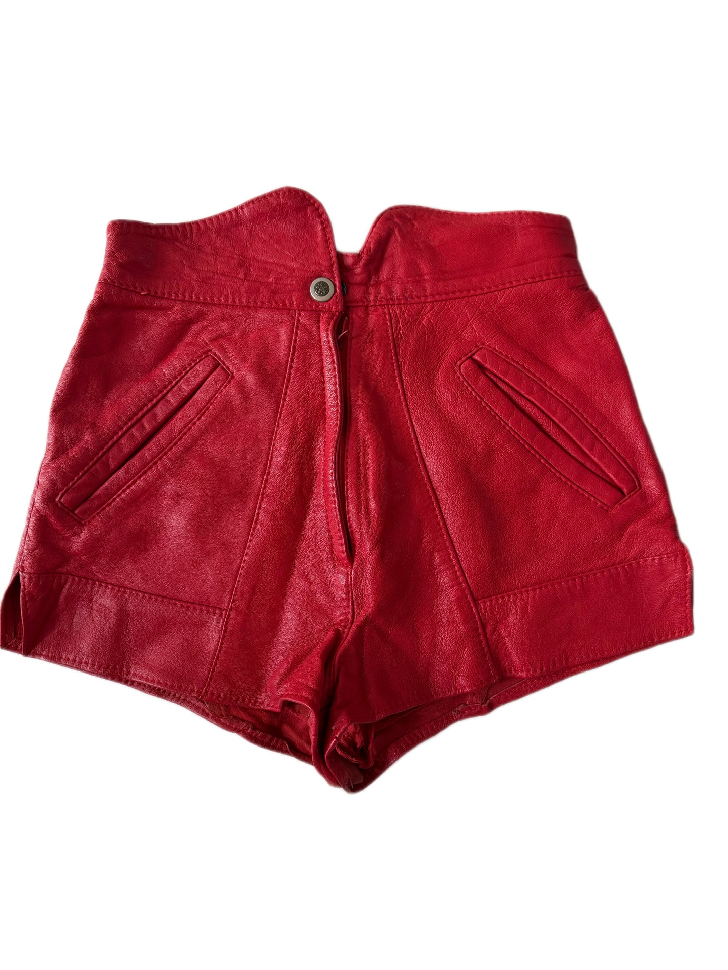 Ensemble short en cuir rouge véritable