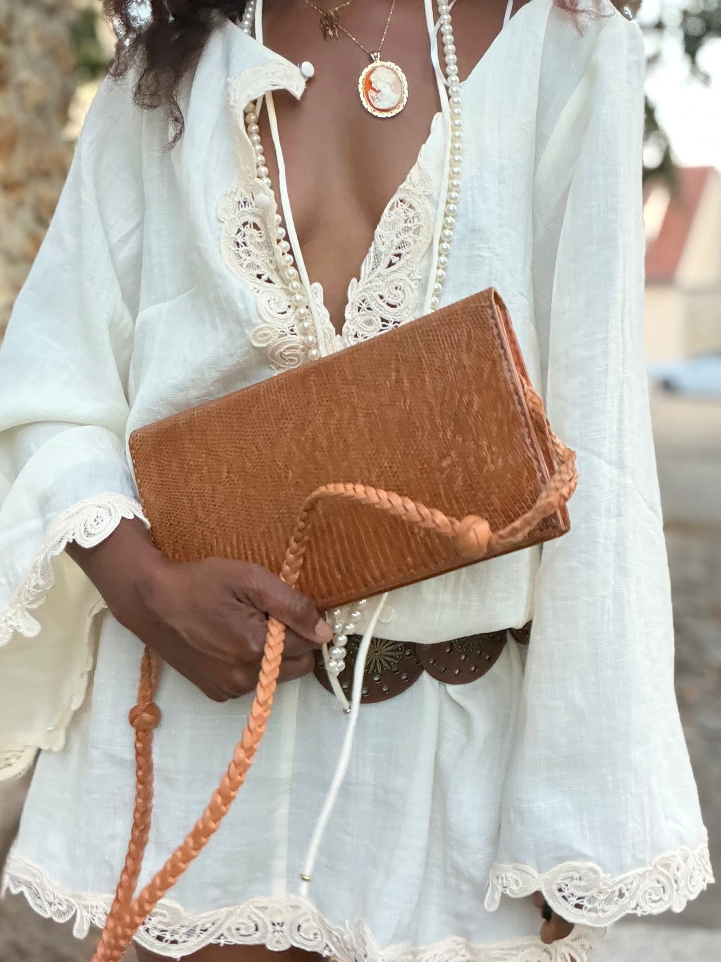 Sac pochette en cuir exotique