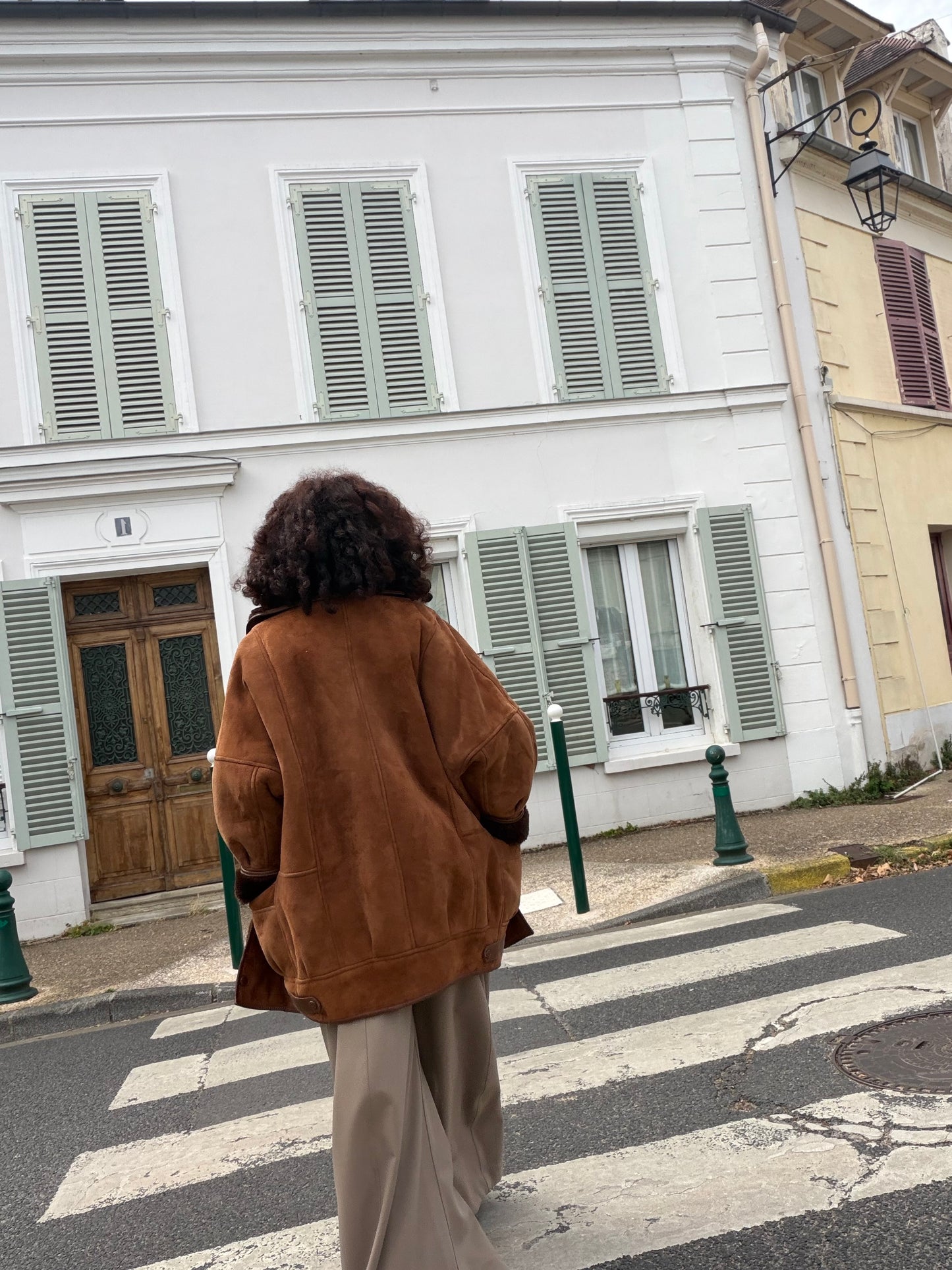Manteau peau lainée vintage marron