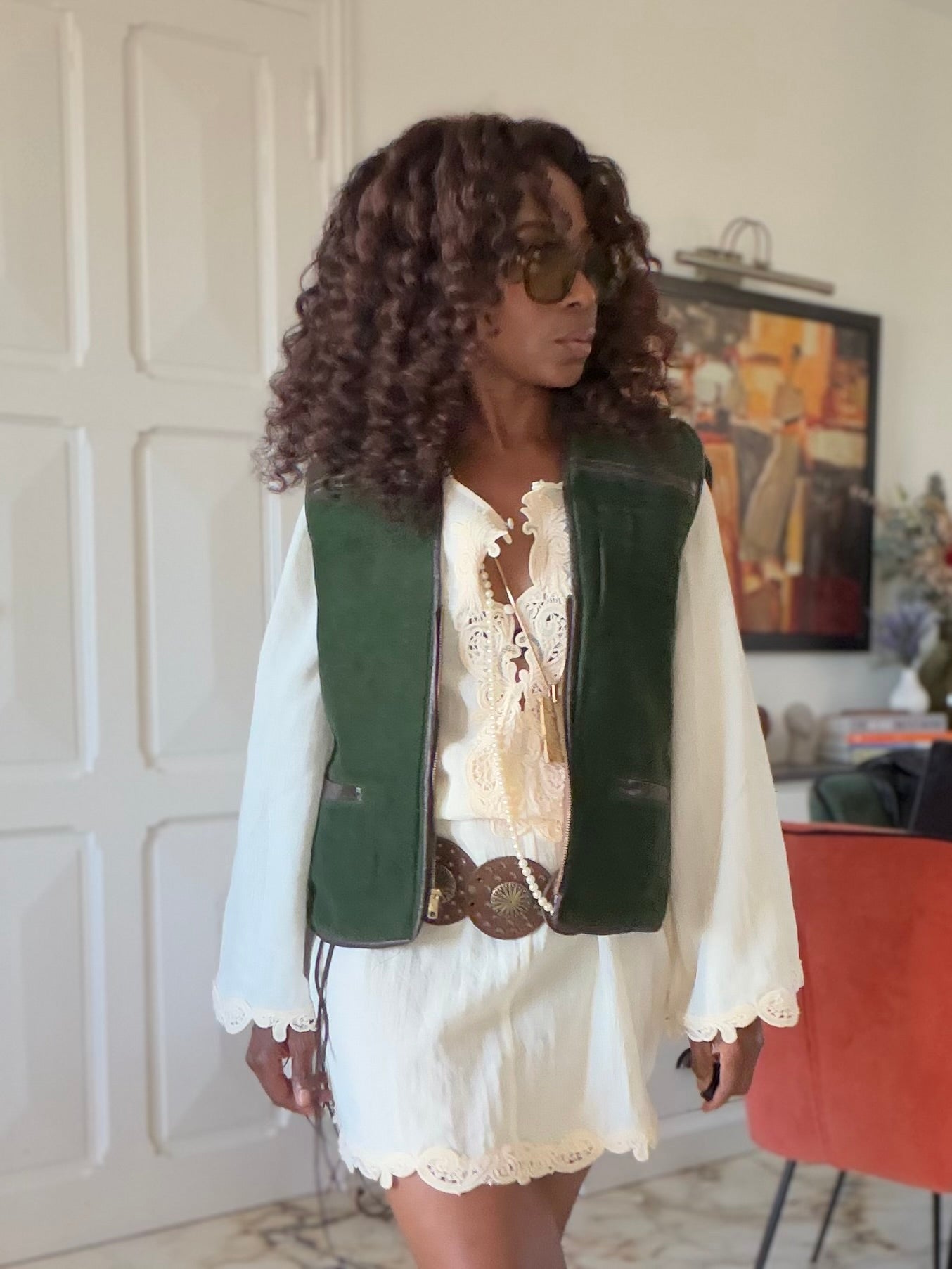 Gilet vintage sans manches vert forêt –