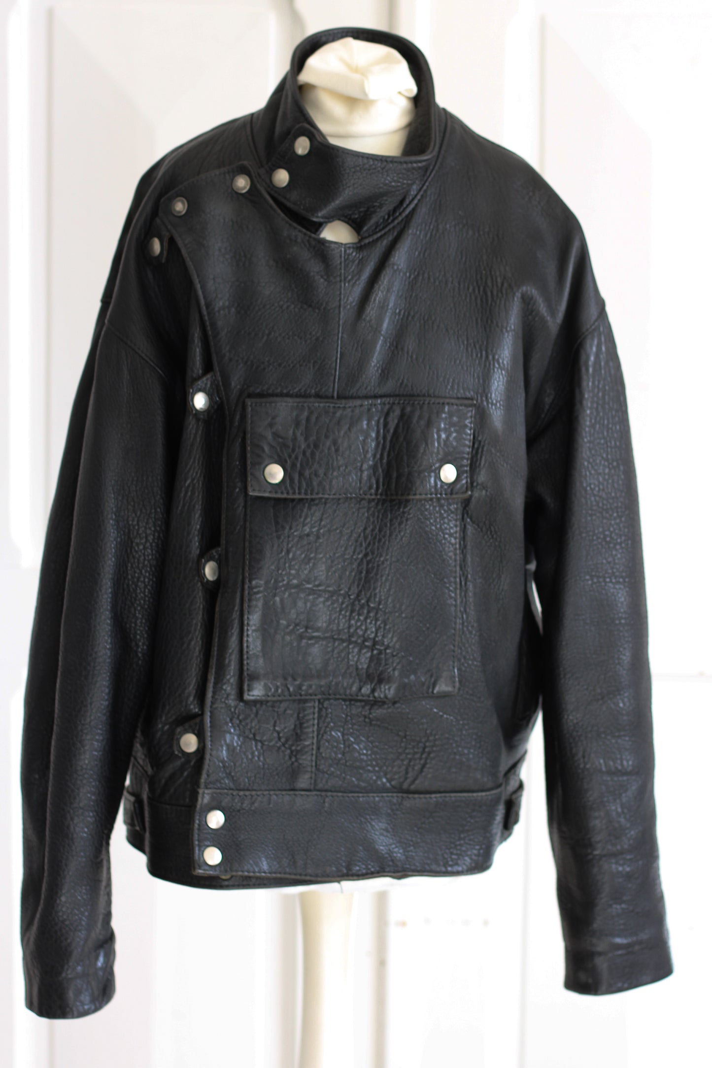 Blouson cuir vintage col montant