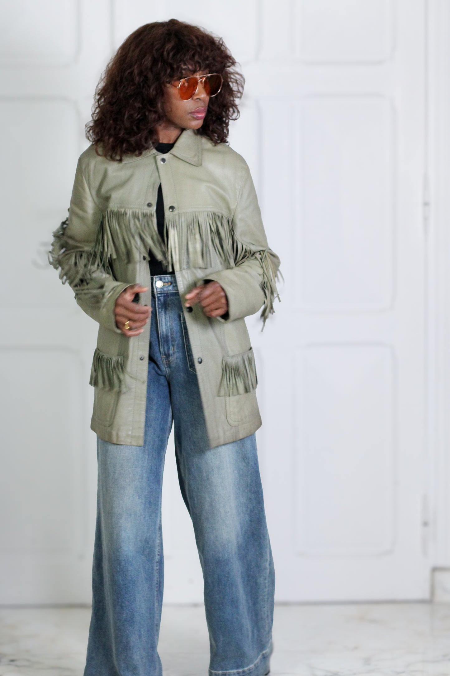 New Man Veste à franges en cuir