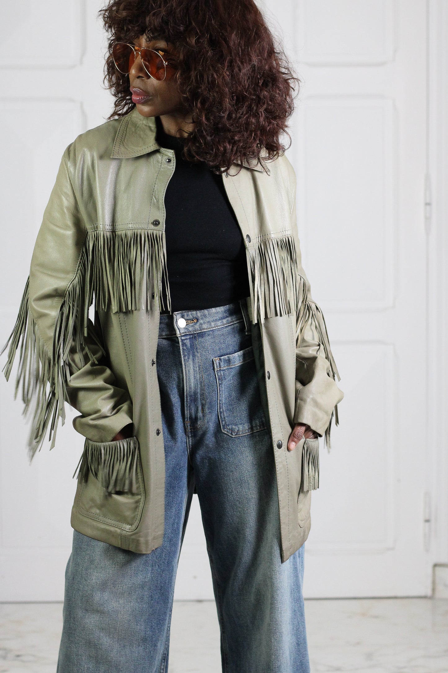 New Man Veste à franges en cuir