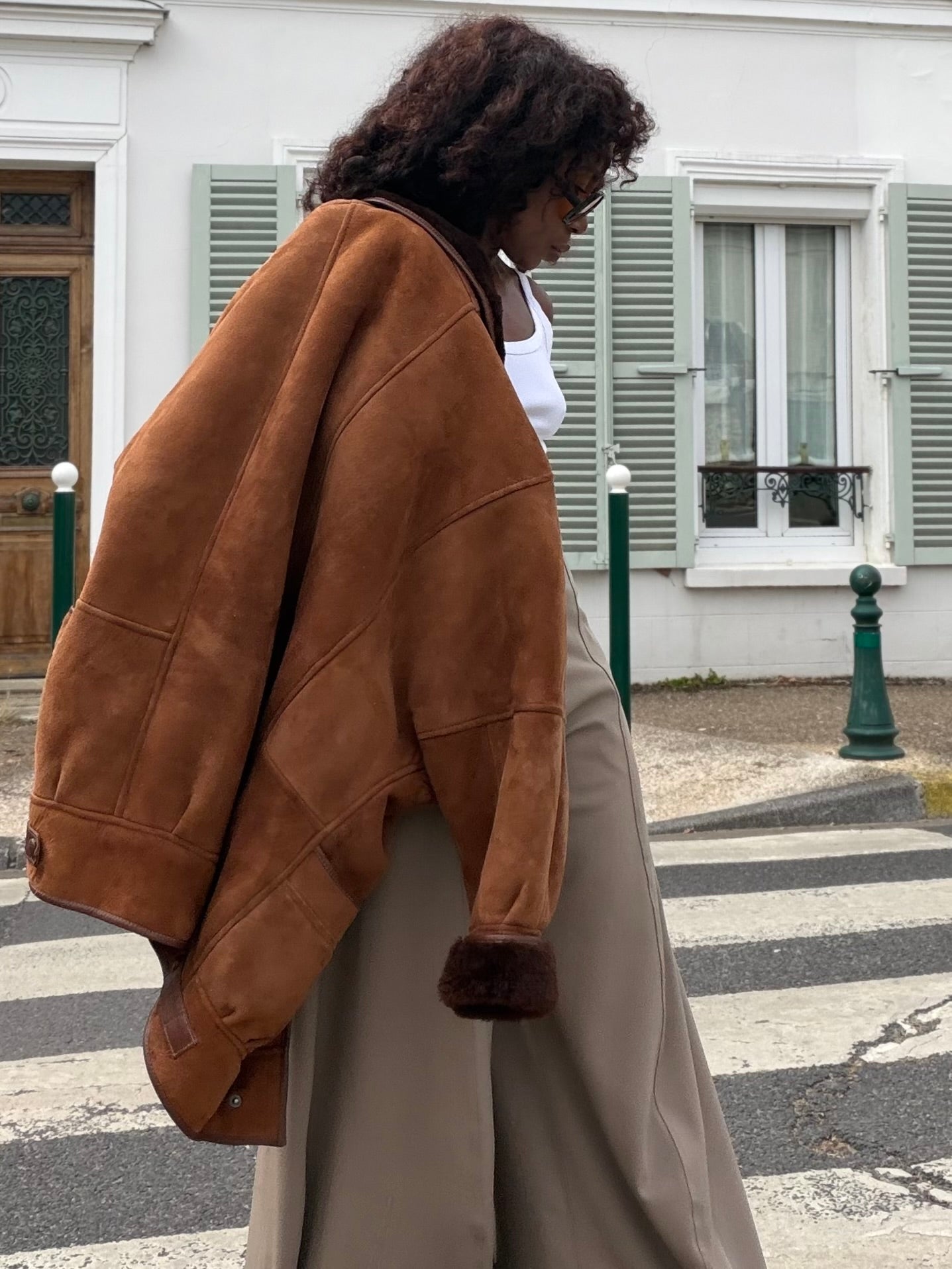 Manteau peau lainée vintage marron