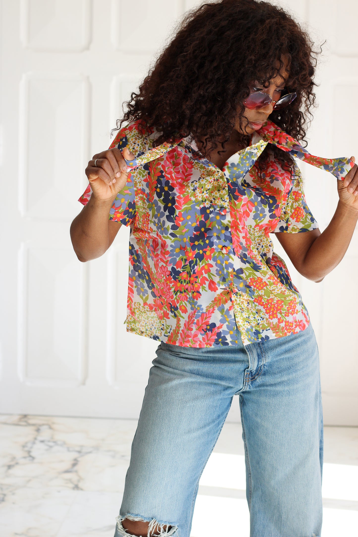 Fait main Chemisier vintage à col lavallière