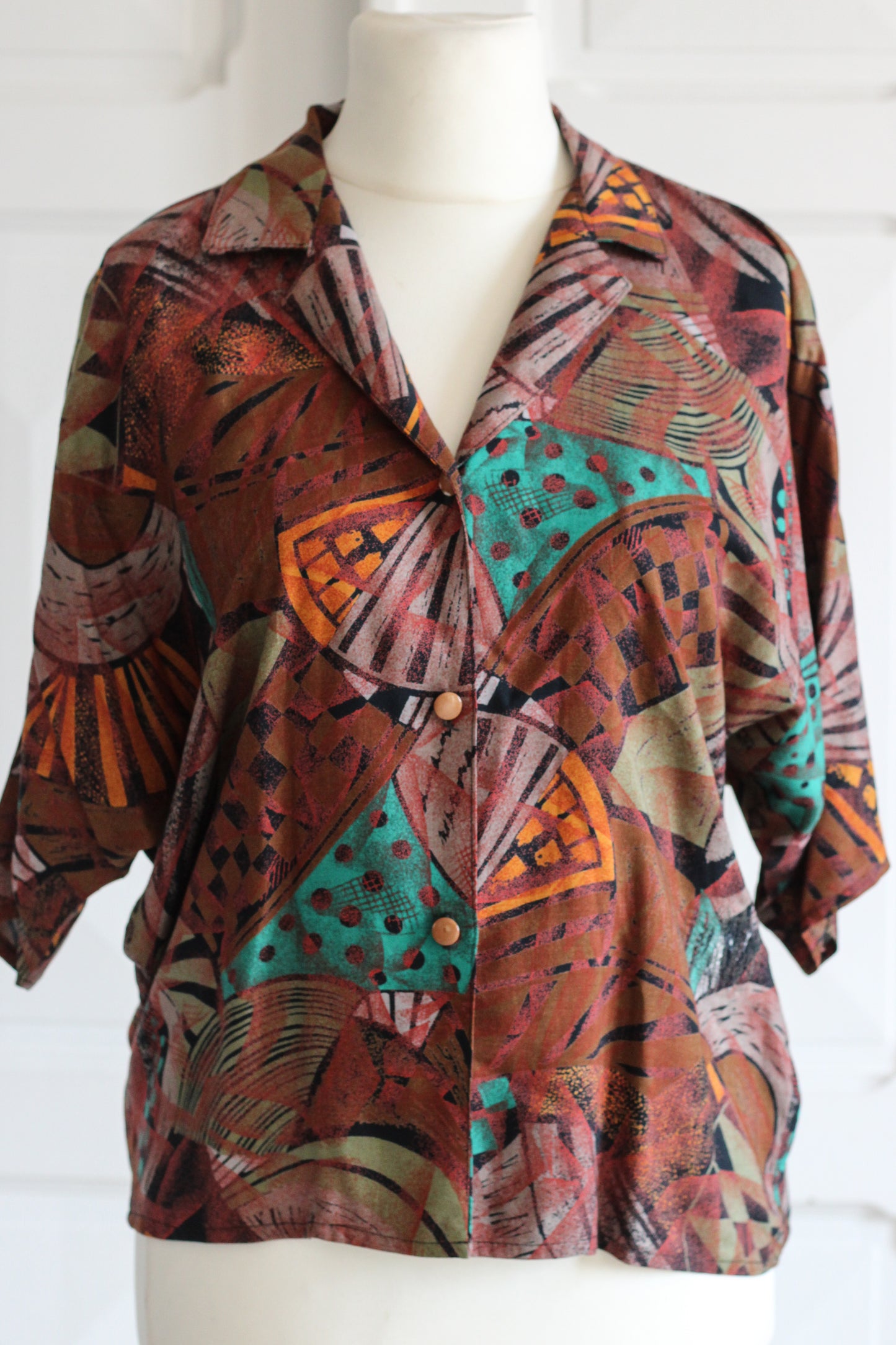 Fait main Chemisier vintage marron abstrait