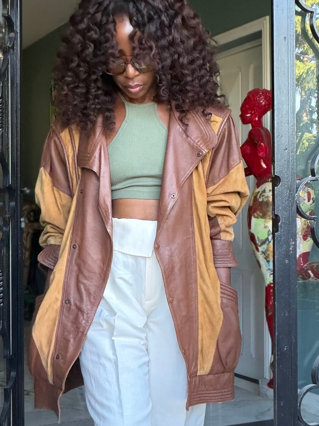 Veste cuir daim vintage années 1980