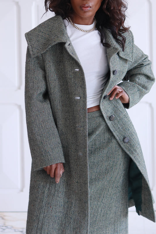 Cousue main ensemble jupe laine tweed