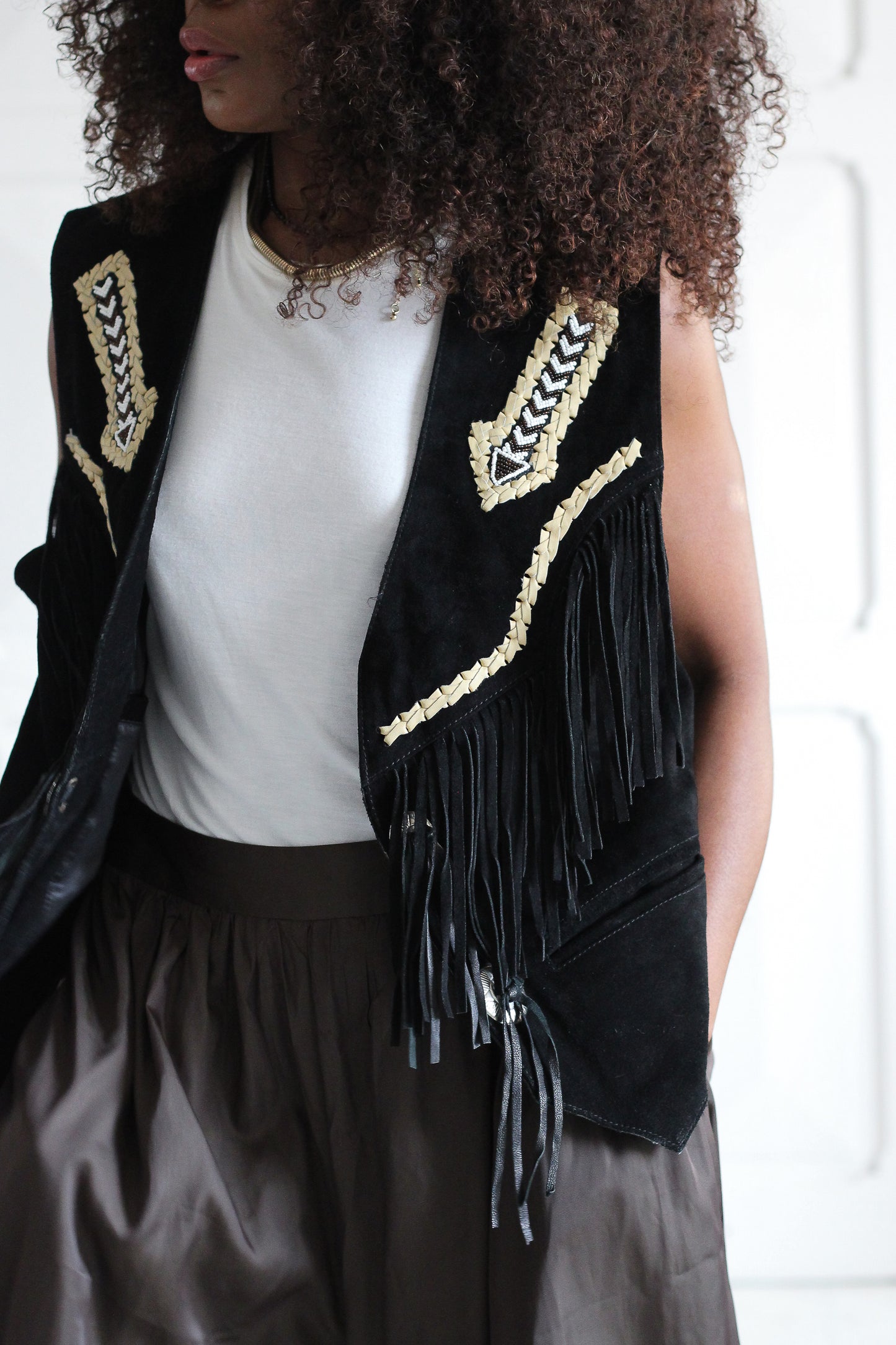Epiderme veste gilet à franges vintage