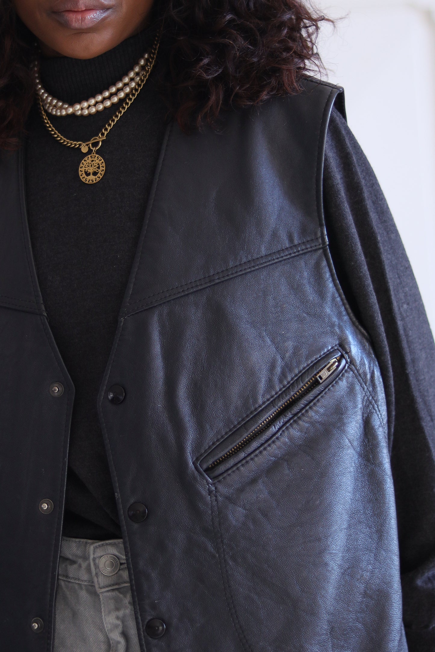 Nicotine Gilet cuir vintage