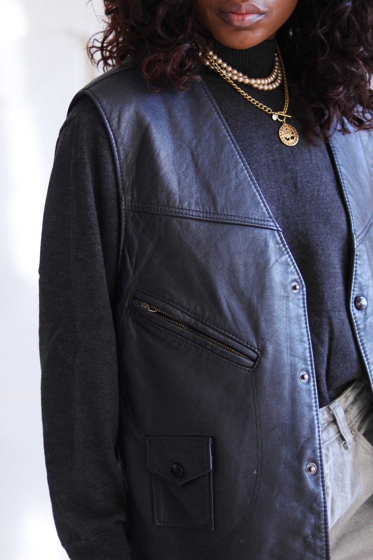 Nicotine Gilet cuir vintage