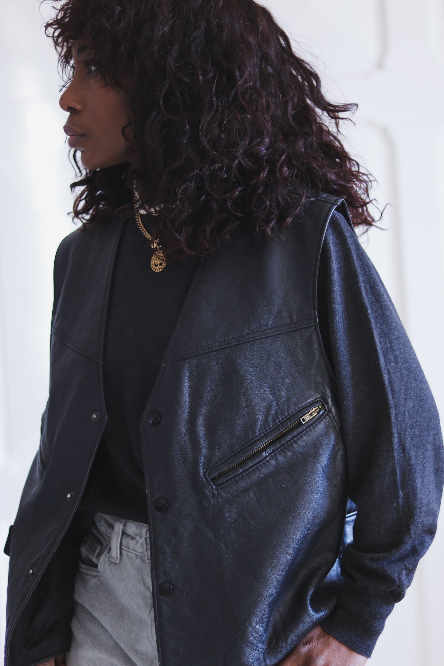 Nicotine Gilet cuir vintage