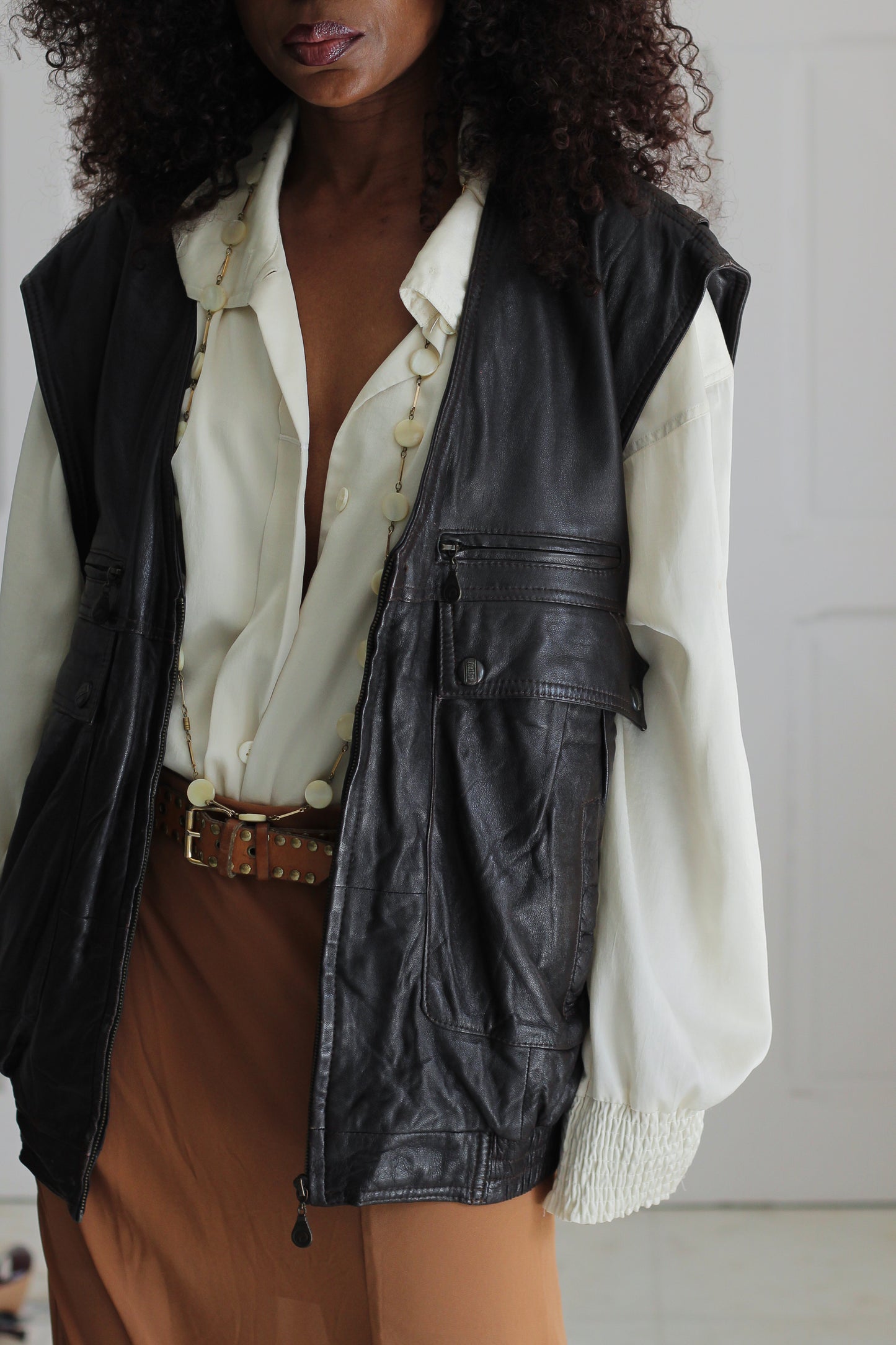 Polar gilet en cuir véritable